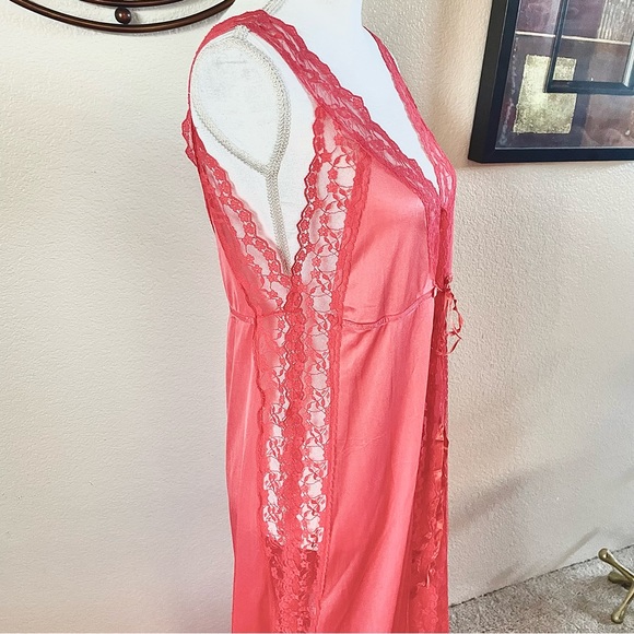 Watermelon Red Sexy Lace Vintage Maxi Nightgown Slip Dress Chemise Lingerie - Picture 3 of 6